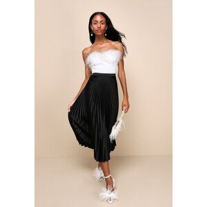 Lulus Fashionable Babe Black Satin Pleated Midi Skirt - Size S NWT